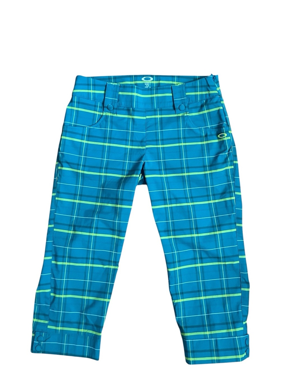 Oakley Teal Plaid Capri Pants with Lime Green Accents Size 0 NWT